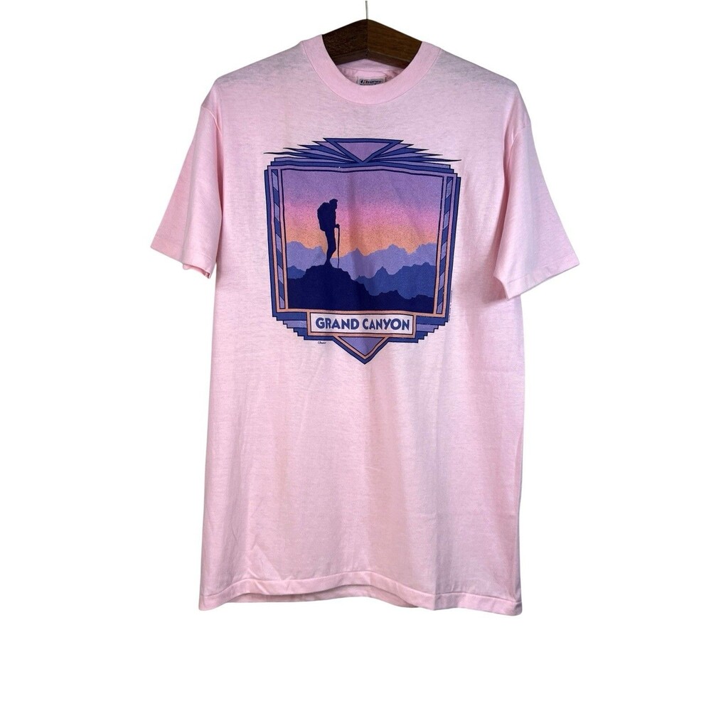 Vintage 80s Hanes Grand Canyon T Shirt Pink Sunset Graphic Tee Size L Retro